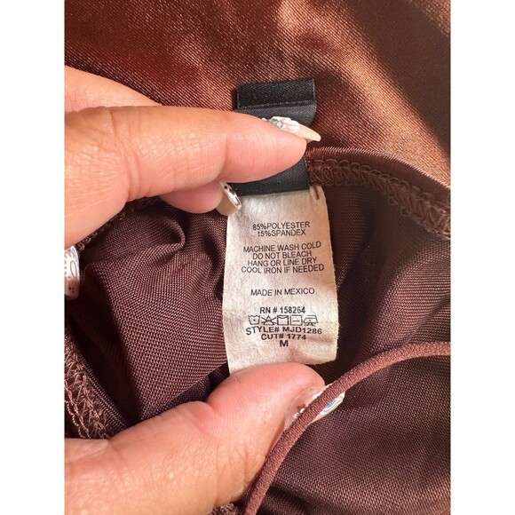 Windsor Sultry Strappy Stretch Cord Open Back Satin Brown Bodycon Mini Dress M - Picture 8 of 8